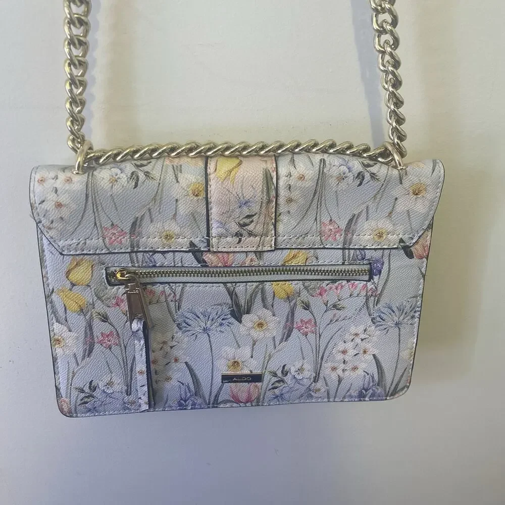 Aldo Crossbody Bag Purse Faux Leather Floral Turn Lock Rose Gold Metal Retro Y2k